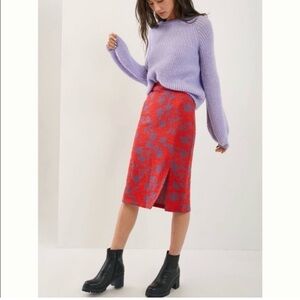 Dolan Red and Purple Floral Pencil Skirt